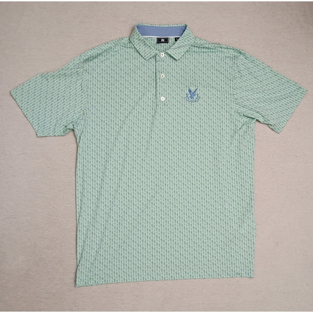 FootJoy Gleneagles Mens XL Golf Polo Shirt Green Blue Golfer Print 37231